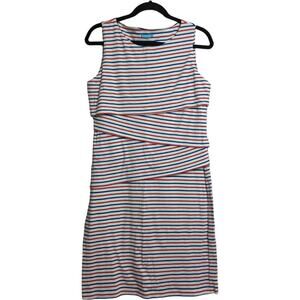 J McLaughlin Red Blue White Striped Sleeveless Nicola Tiered Dress Size M